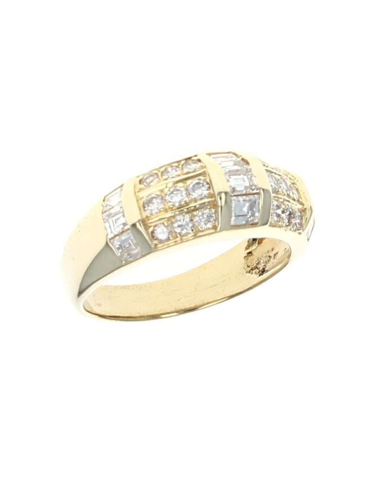 3 Row Diamond Angled Ring in Yellow Gold