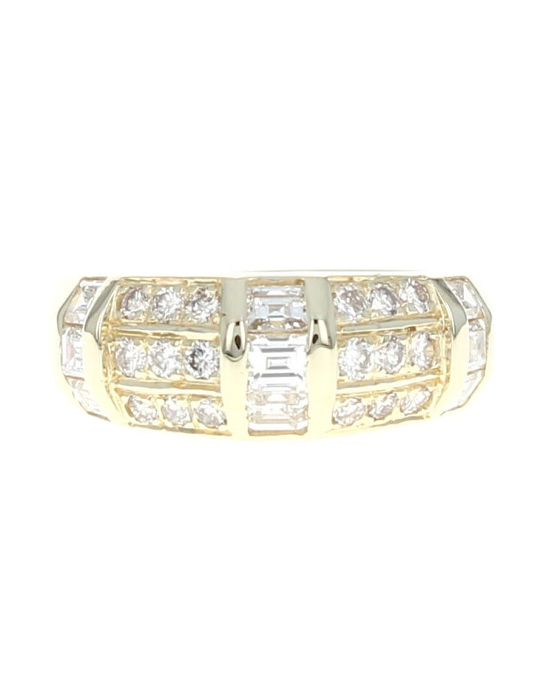 3 Row Diamond Angled Ring in Yellow Gold