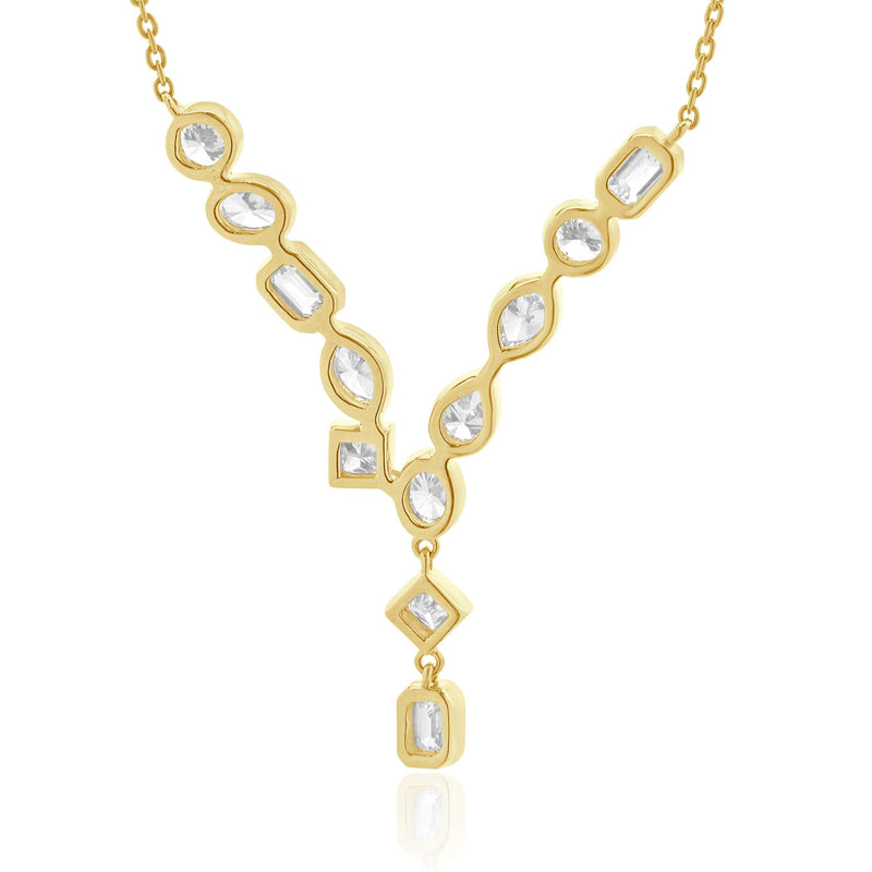 14 Karat Yellow Gold Multi Shape Diamond Drop Necklace