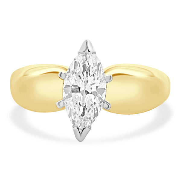 18 Karat Yellow Gold Marquise Cut Diamond Engagement Ring