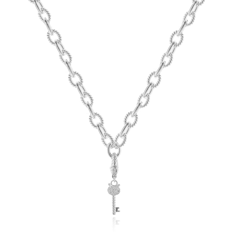 Judith Ripka Sterling Silver Clear Crystal Key to My Heart Necklace