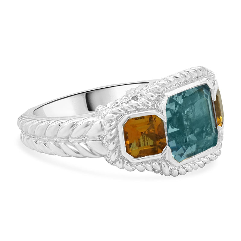 Judith Ripka 925 Sterling Silver Blue Topaz and Citrine Ring