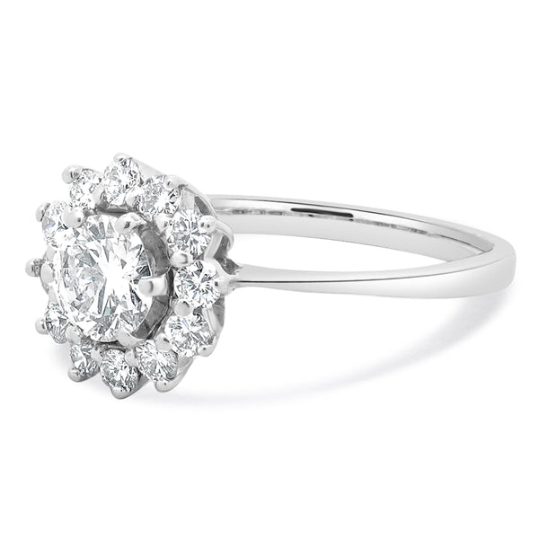 14 Karat White Gold Round Diamond Engagement Ring With Halo