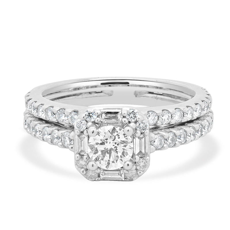 14 Karat White Gold Round Diamond Halo Engagement Ring