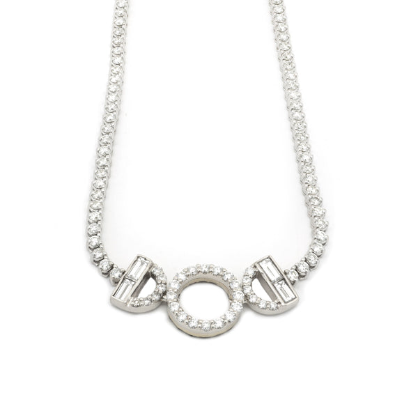 14 Karat White Gold Diamond Tennis Necklace with Reversible Diamond Center Piece and Extension