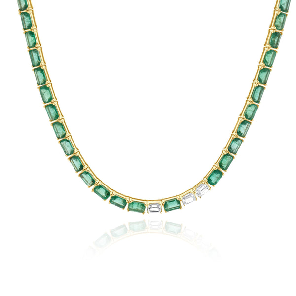 14 Karat Yellow Gold Emerald and Diamond Necklace