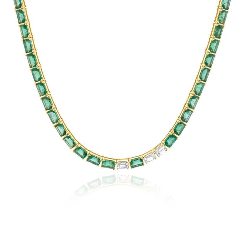 14 Karat Yellow Gold Emerald and Diamond Necklace