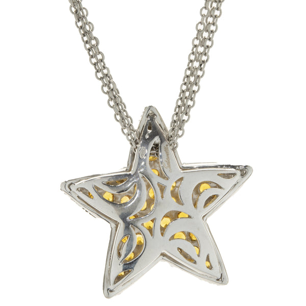 Salavetti 18 Karat White Gold Orange Sapphire and Diamond Star Necklace