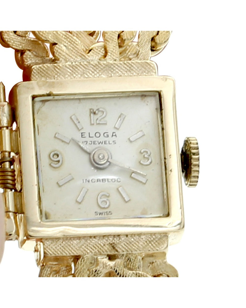 Eloga 14KY Gold Vintage Diamond Opal Flip Top Dress Watch