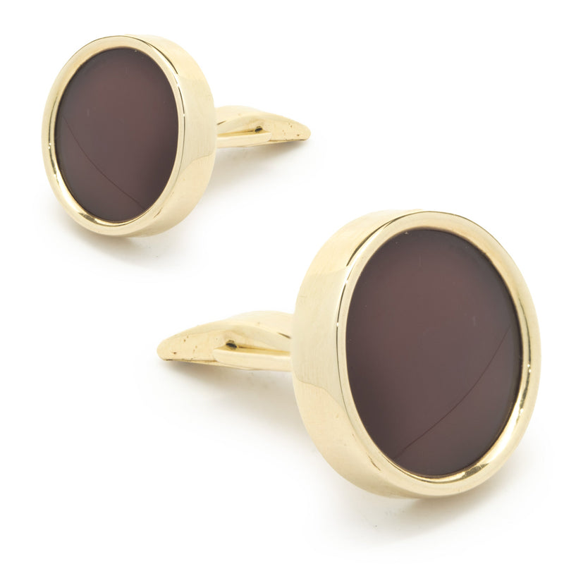 14 Karat Yellow Gold Round Carnelian Cufflinks