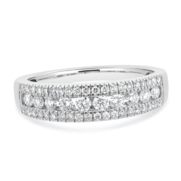 14 Karat White Gold 3 Row Diamond Band