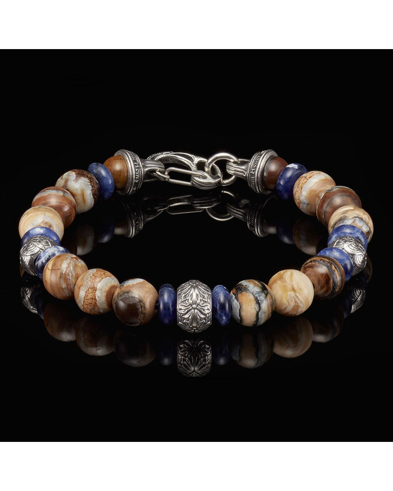 William Henry Sterling Silver Sodalite & Wooly Mammoth Beaded Bracelet