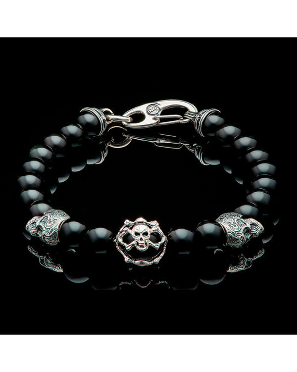 William Henry Nocturne Sterling Silver Onyx Skull Beaded Bracelet