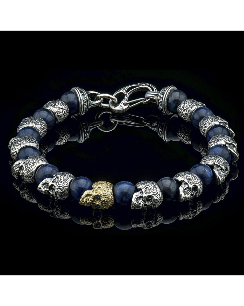 William Henry Sterling Silver & 18K Sodalite Skull Bead Bracelet