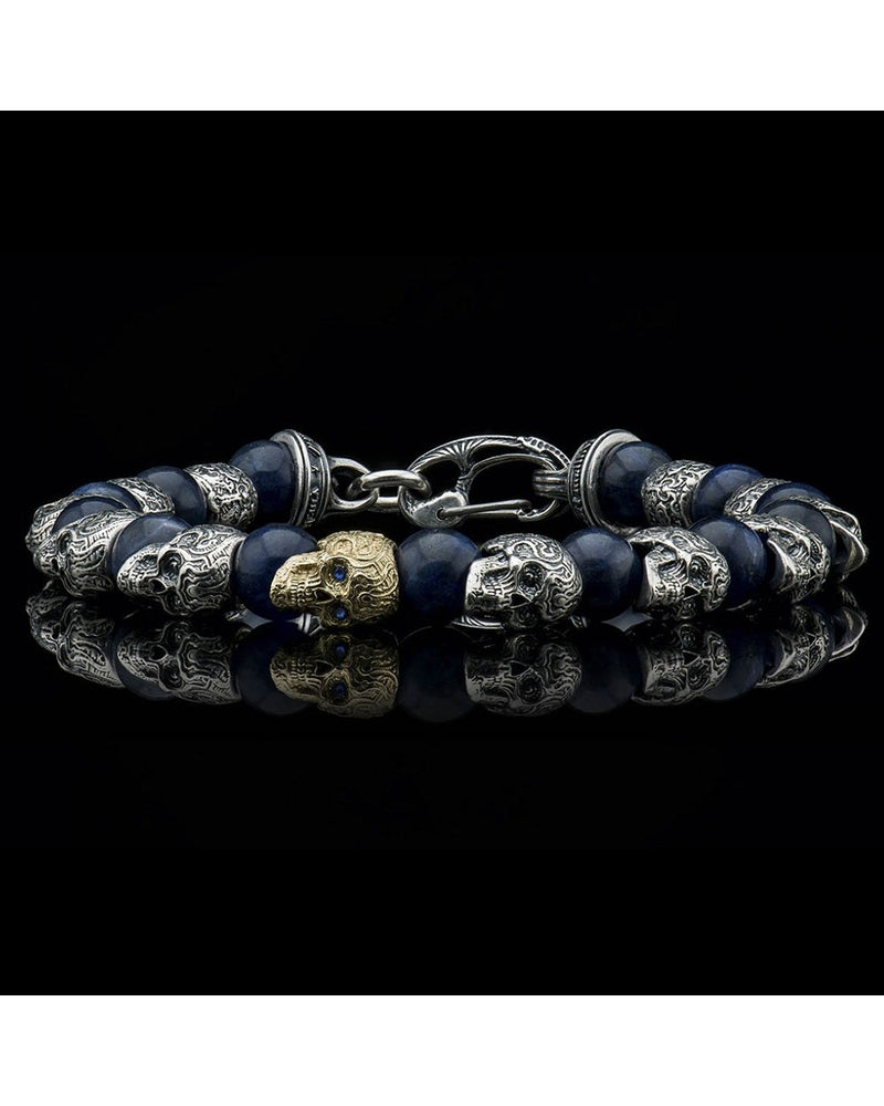 William Henry Sterling Silver & 18K Sodalite Skull Bead Bracelet