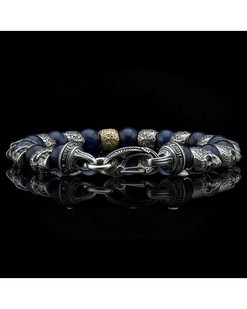 William Henry Sterling Silver & 18K Sodalite Skull Bead Bracelet