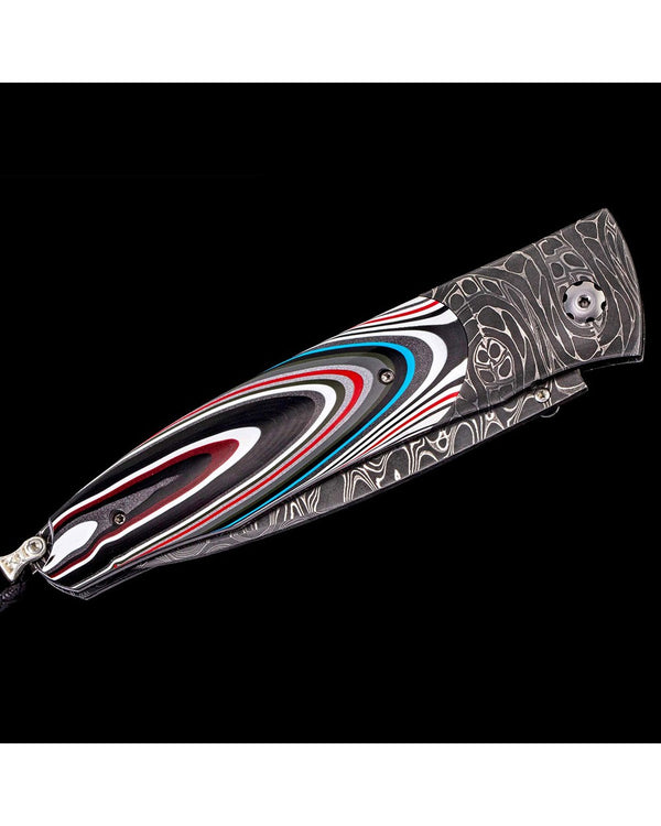 William Henry Gentac Big Block B30 Fordite Damascus Steel Pocket Knife