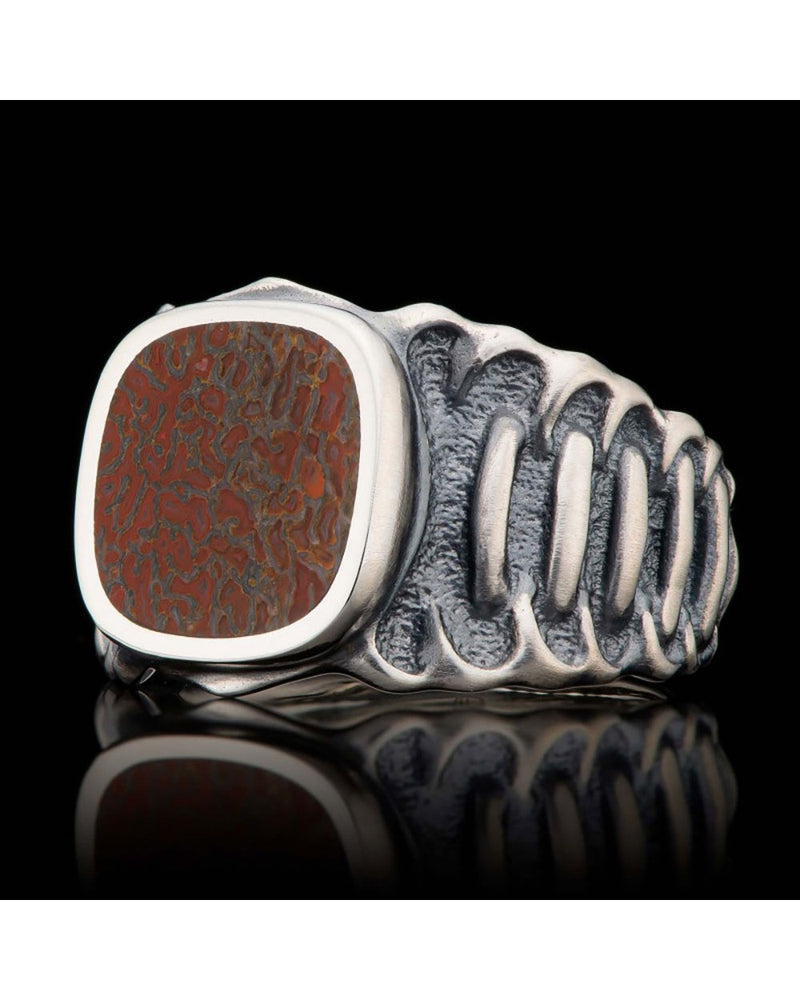 William Henry Echelon Sterling Silver Dinosaur Bone Inlay Inlay Ring SZ 10