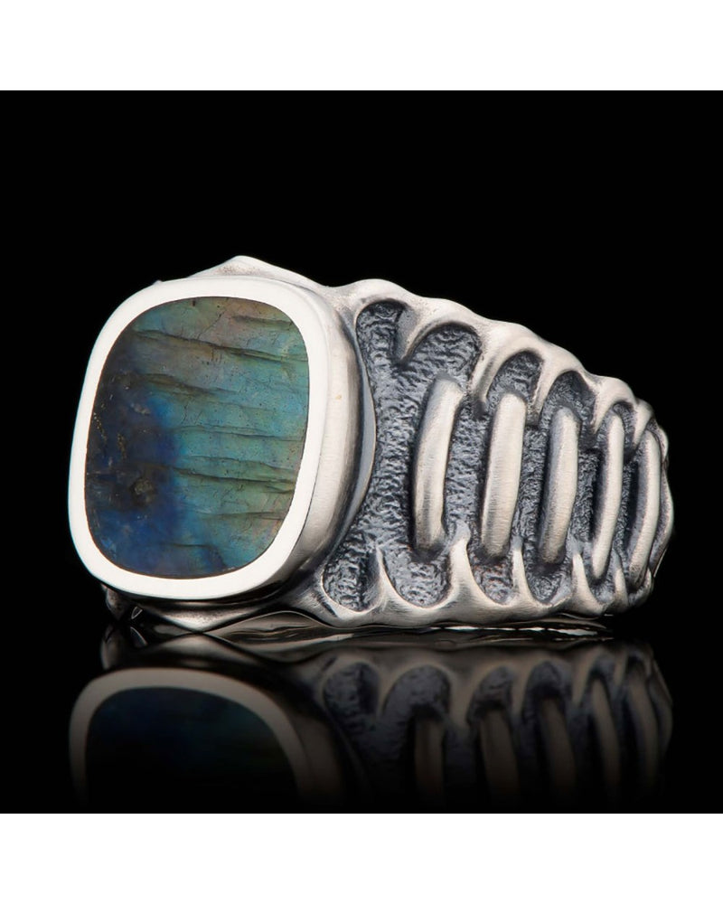 William Henry Echelon Sterling Silver Labradorite Ring 7LAB-11v