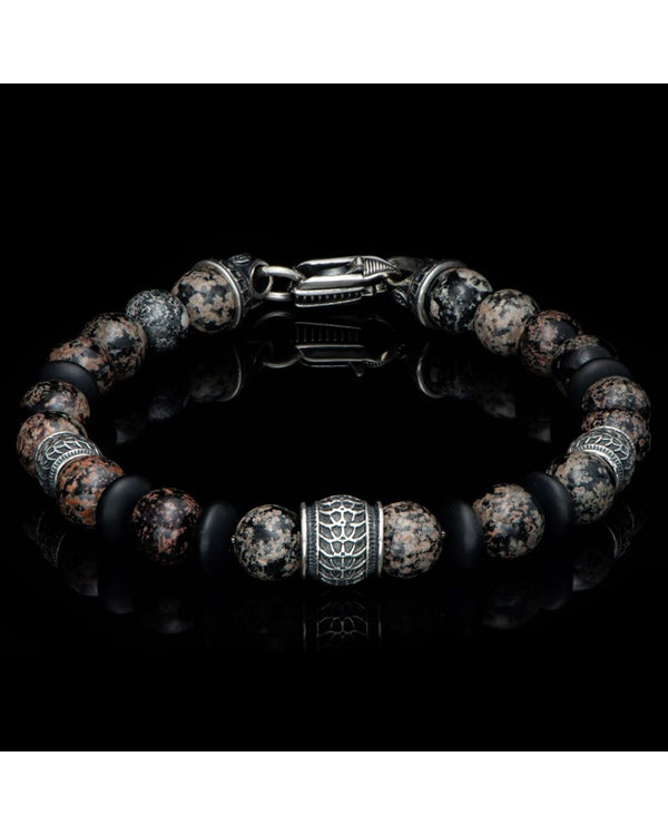 William Henry Newport Red Snowflake Obsidian Beaded Bracelet BB49 RSO