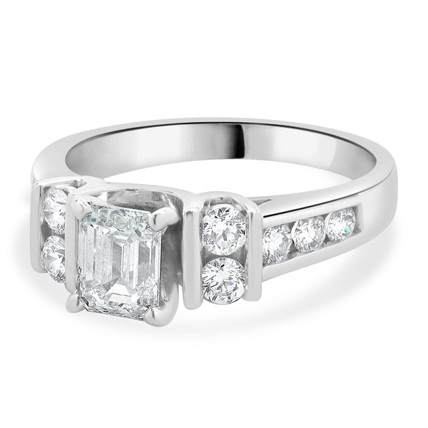 14 Karat White Gold Emerald Cut Diamond Engagement Ring