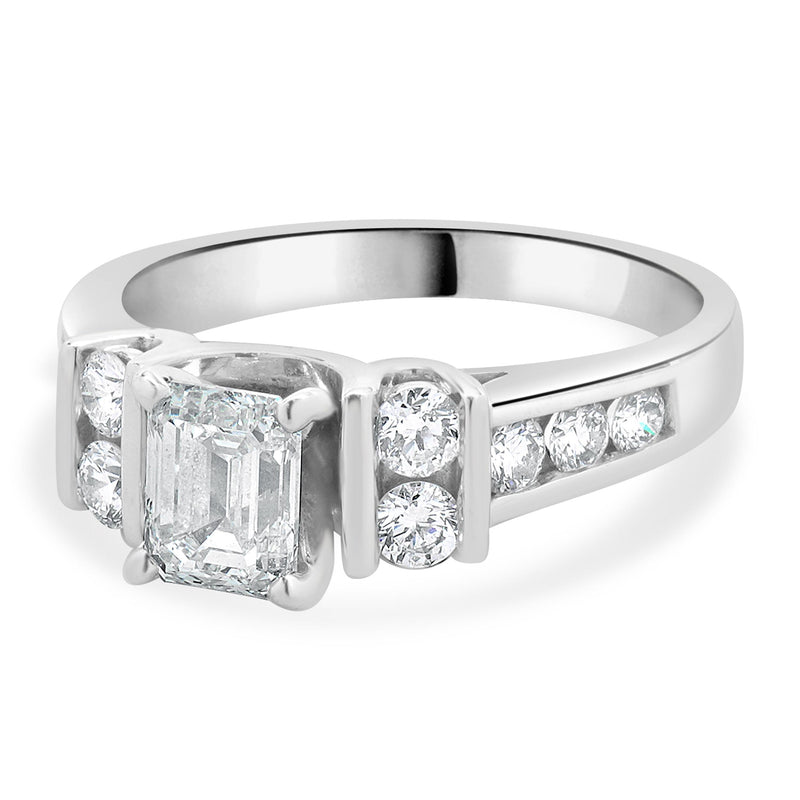 14 Karat White Gold Emerald Cut Diamond Engagement Ring