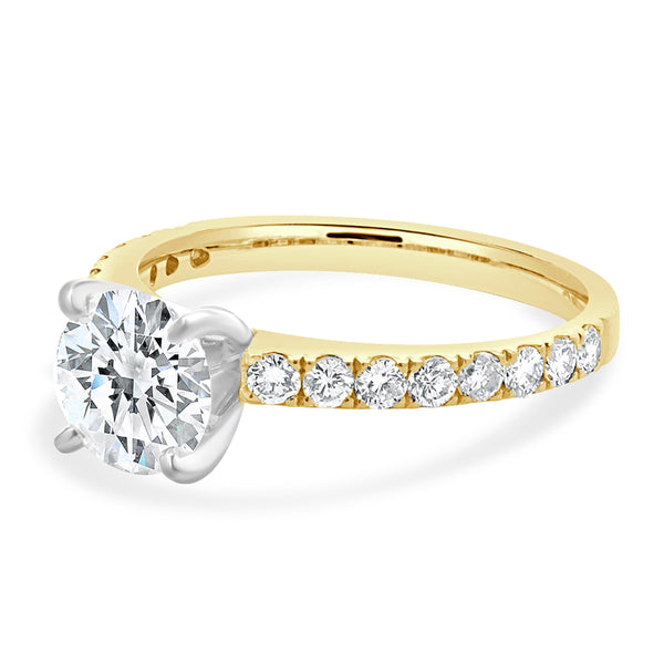 18 Karat Yellow & White Gold Round Brilliant Cut Diamond Engagement Ring