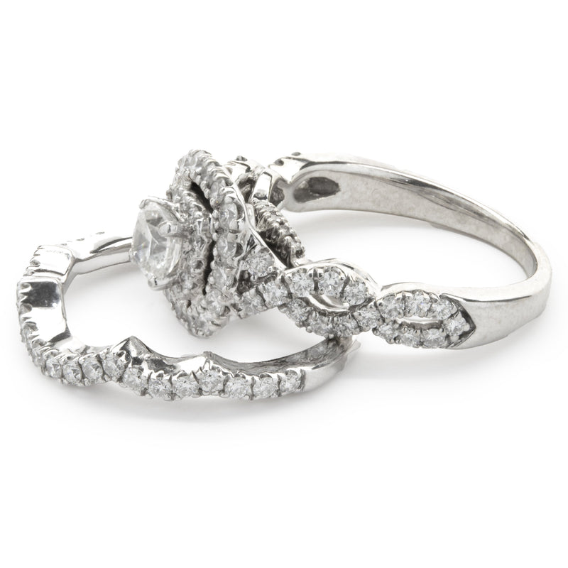 14 Karat White Gold Round Brilliant Diamond Wedding Set