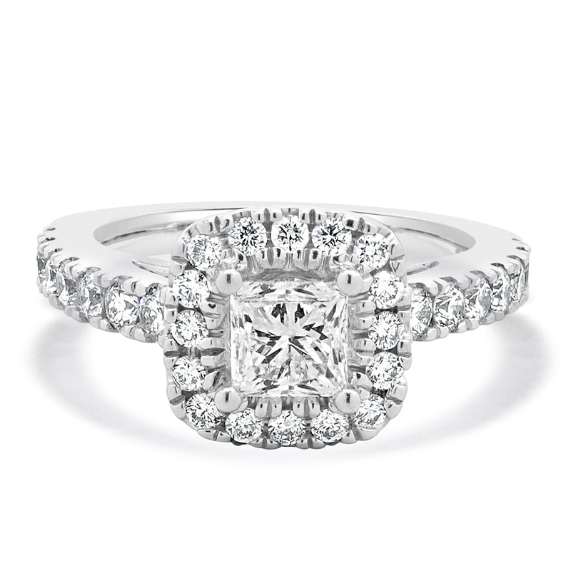 Vera Wang 14 Karat White Gold Princess Cut Halo Diamond Engagement Ring