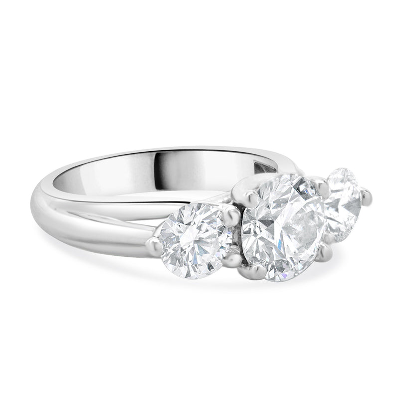 18 Karat White Gold Round Brilliant Cut Three Diamond Engagement Ring