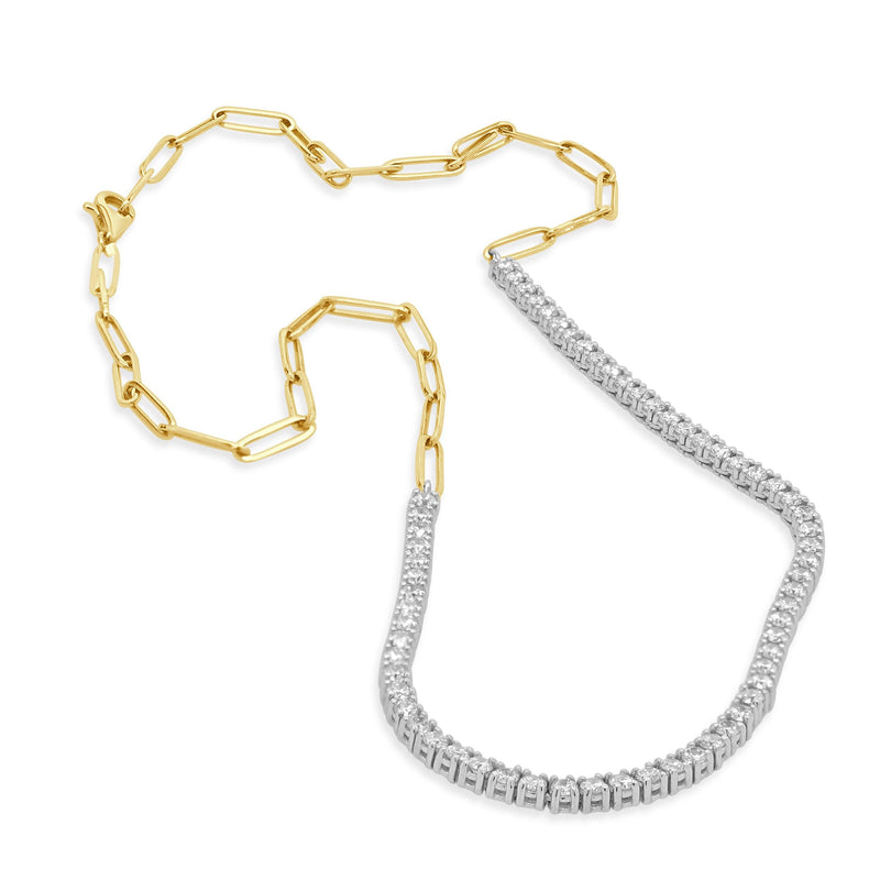 14 Karat Yellow & White Gold Diamond Adjustable Paperclip Inline Necklace