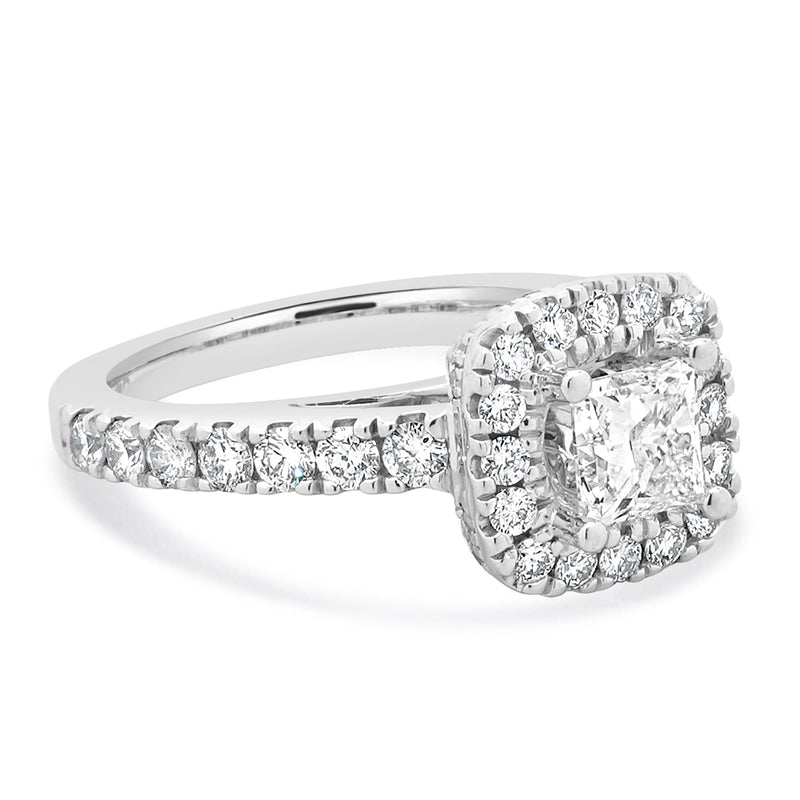 Vera Wang 14 Karat White Gold Princess Cut Halo Diamond Engagement Ring