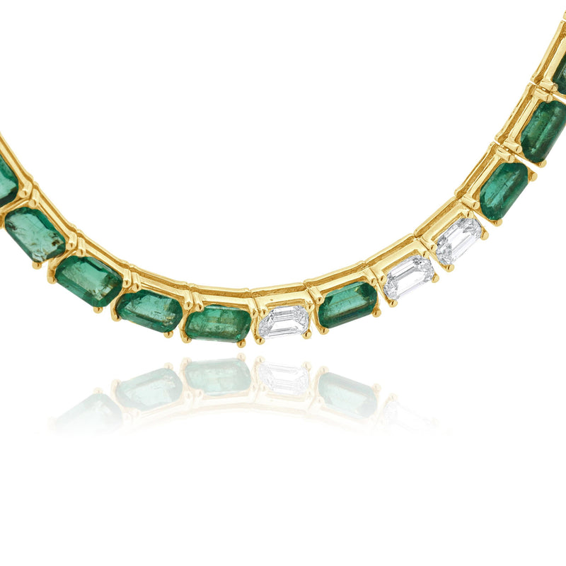 14 Karat Yellow Gold Emerald and Diamond Necklace