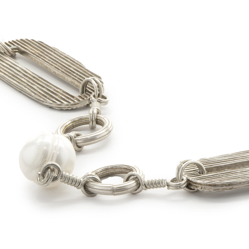 Stephen Dweck Sterling Silver Pearl Station Necklace