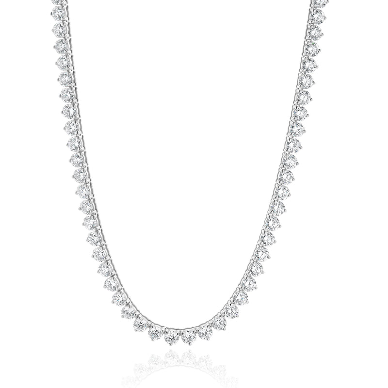 14 Karat White Gold Round Brilliant Cut Diamond Tennis Necklace