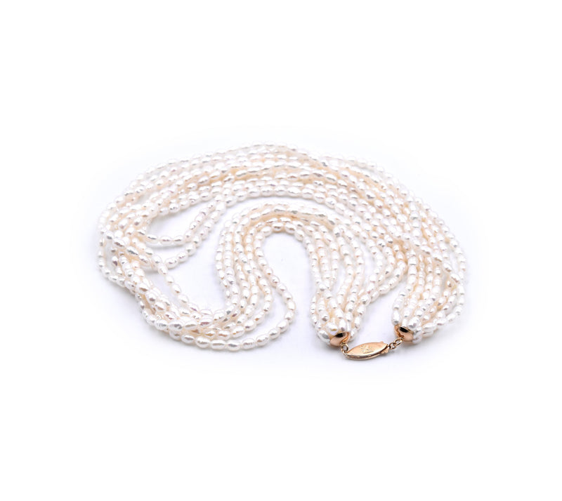14 Karat Yellow Gold 8 Strand Potato Pearl Strand Necklace