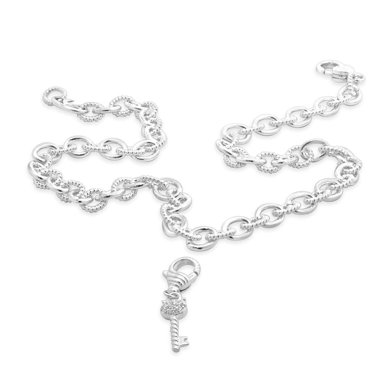 Judith Ripka Sterling Silver Clear Crystal Key to My Heart Necklace