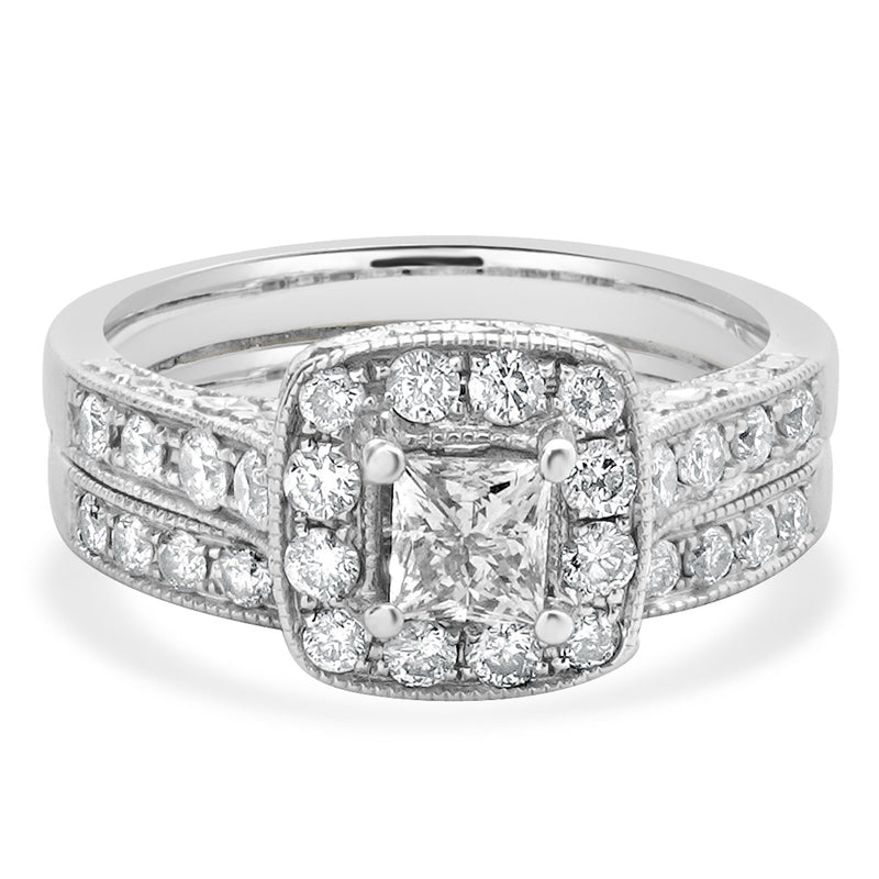 14 Karat White Gold Princess Cut Diamond Wedding Set