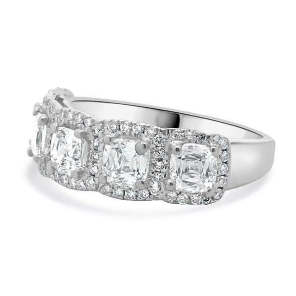 Crisscut 18 Karat White Gold Five Diamond Halo Band
