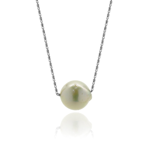 14 Karat White Gold Pearl Solitaire Necklace
