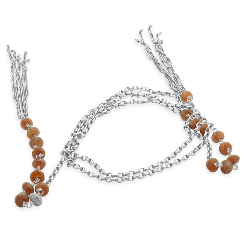 Sterling Silver Strawberry Quartz and Pave Diamond Rondell Necklace