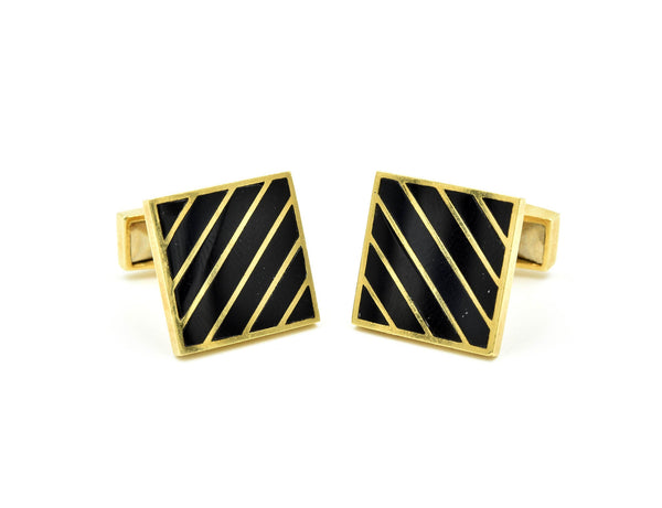 14k Yellow Gold and Black Onyx Toggle Cufflinks 14.30 Grams