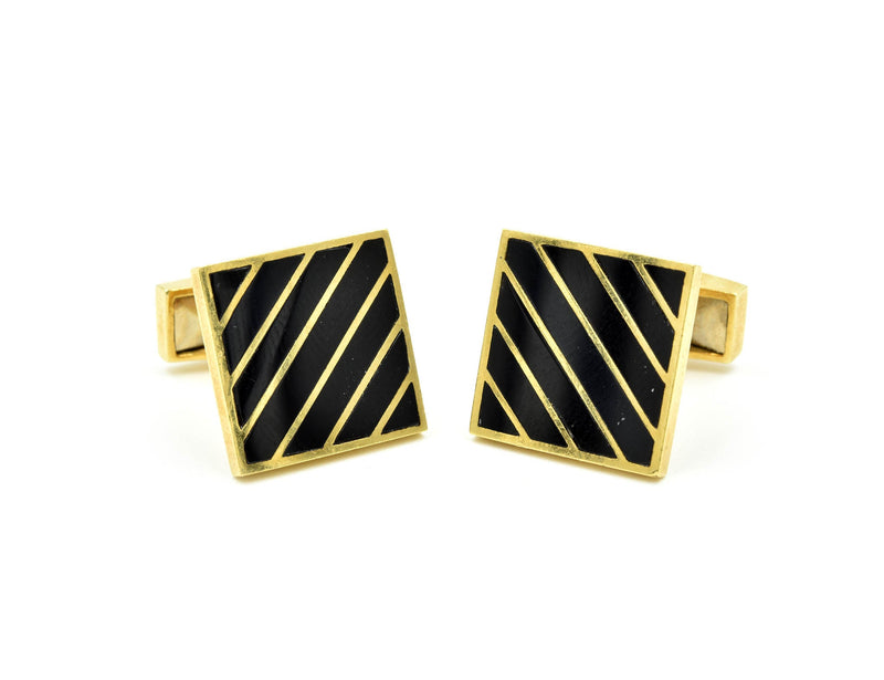 14k Yellow Gold and Black Onyx Toggle Cufflinks 14.30 Grams