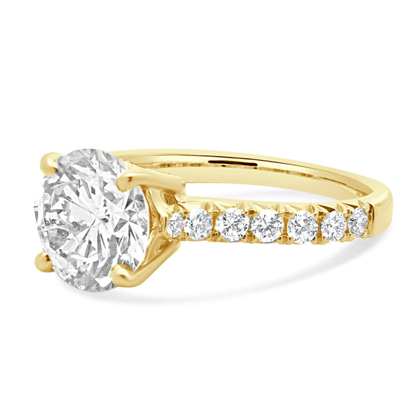 14 Karat Yellow Gold Round Brilliant Cut Diamond Engagement Ring