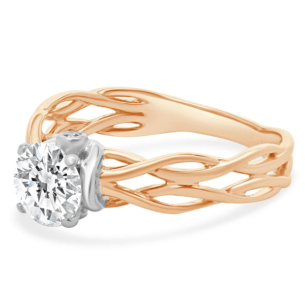 18 Karat Rose & White Gold Round Brilliant Cut Diamond Engagement Ring