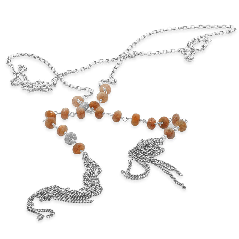 Sterling Silver Strawberry Quartz and Pave Diamond Rondell Necklace