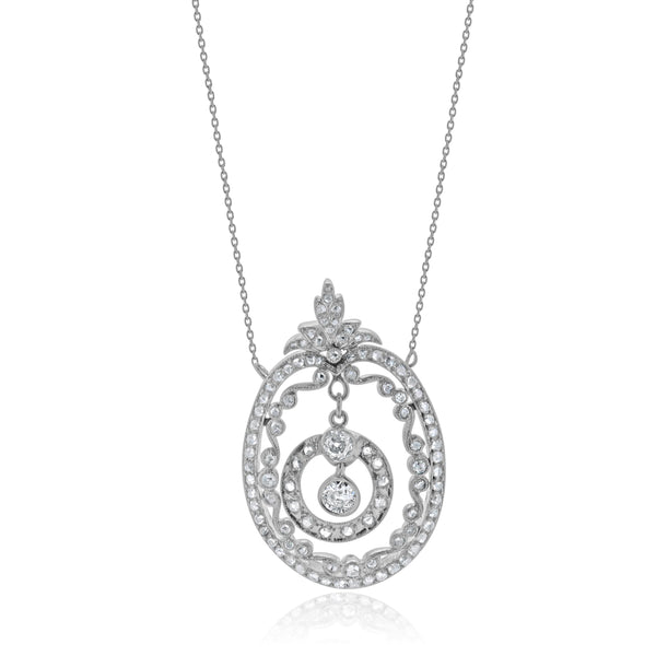 Platinum & 18 Karat Yellow Gold Victorian Ornate Diamond Wreath Necklace