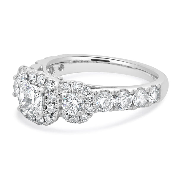 14 Karat White Gold Halo Cushion Diamond Engagement Ring
