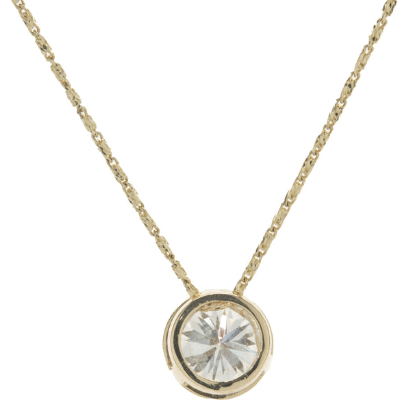 14 Karat Yellow Gold Round Brilliant Cut Diamond Solitaire Necklace