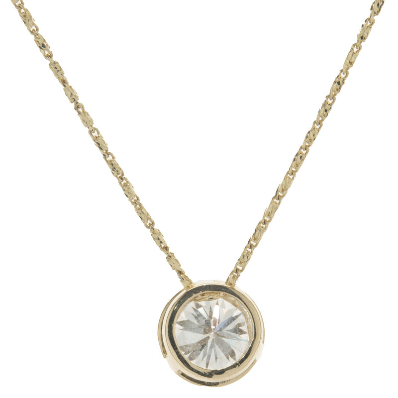 14 Karat Yellow Gold Round Brilliant Cut Diamond Solitaire Necklace